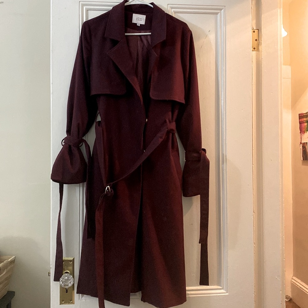 Just one answer long burgundy coat